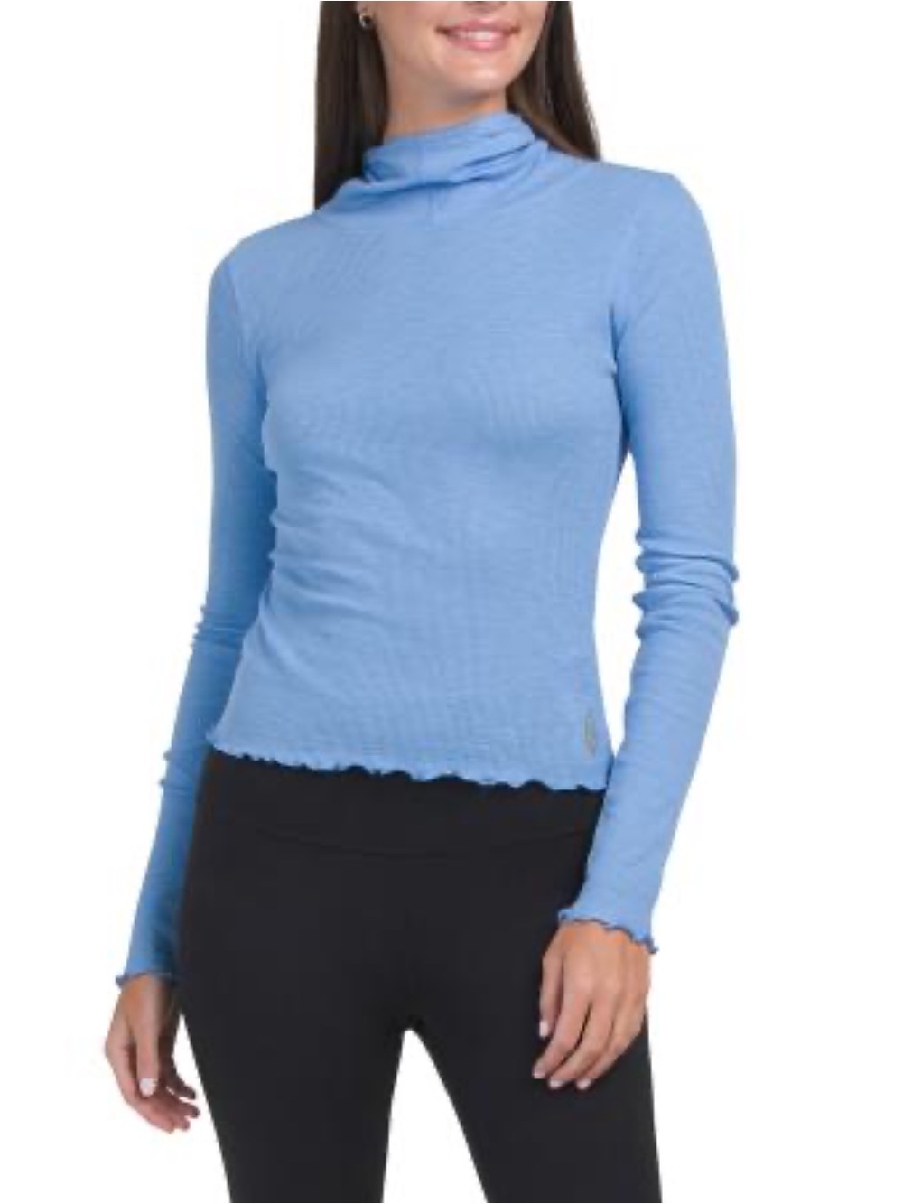 NWT Free People Light Blue Breath Easy Long Sleeve Mock Neck Top Size S